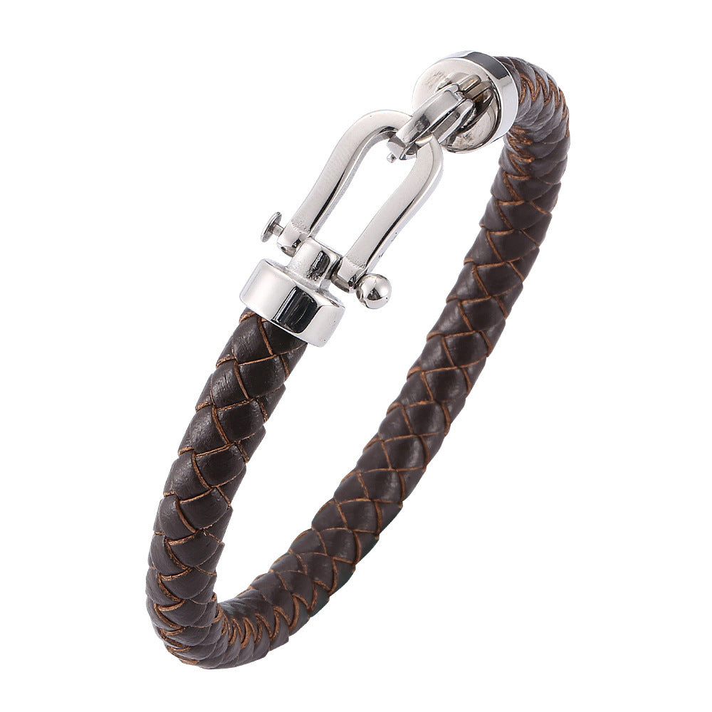 Men's Silver Leather Bracelet